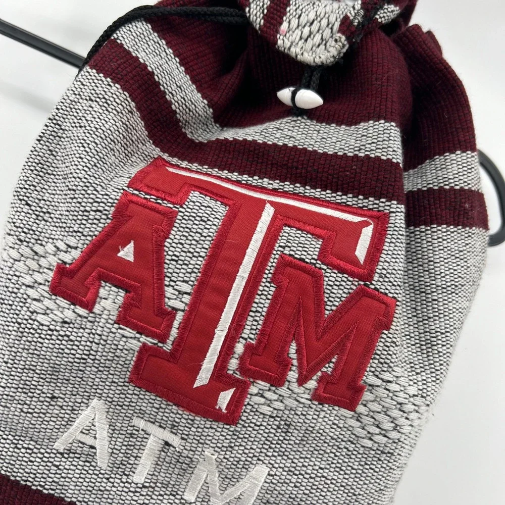 Texas‎ A&M ATM Maroon Gray Striped Drawstring Backpack Bag